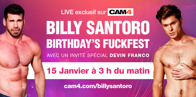 Les pornstars gay Billy Santoro et Devin Franco en show le 15 janvier à 3h du mat