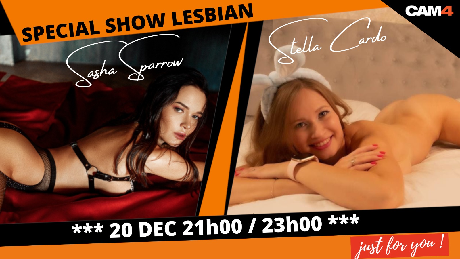 Stella Cardo et Sasha Sparrow en show lesbien le Lundi 20 decembre CE SOIR à 21h-23h